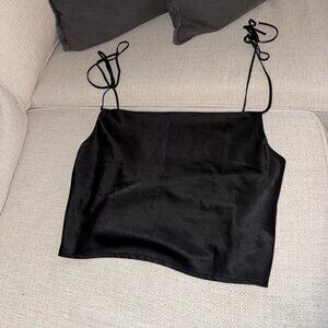 Black Silk Shoulder Tie Crop Top